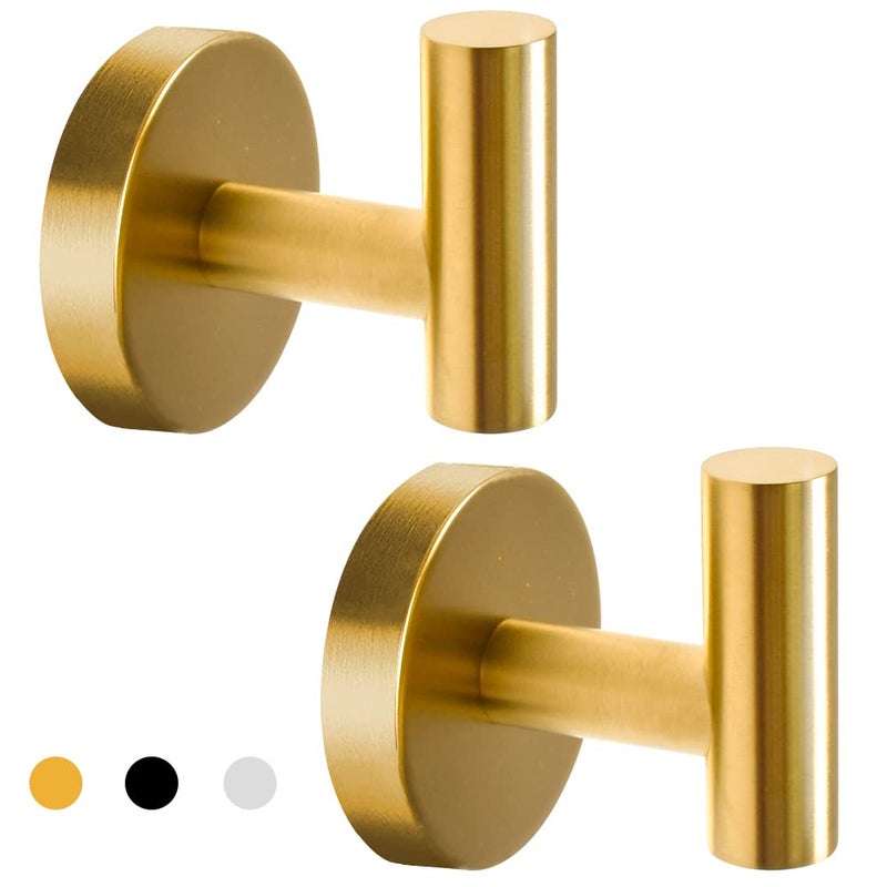 Vuzvuv 2Pack Gold WallMounted Towel Hooks SUS304 Stainless Steel Waterproof Coat Robe Holder Heavy Duty Hooks for Bathroom Kitchen Hotel Drilling - Image 2