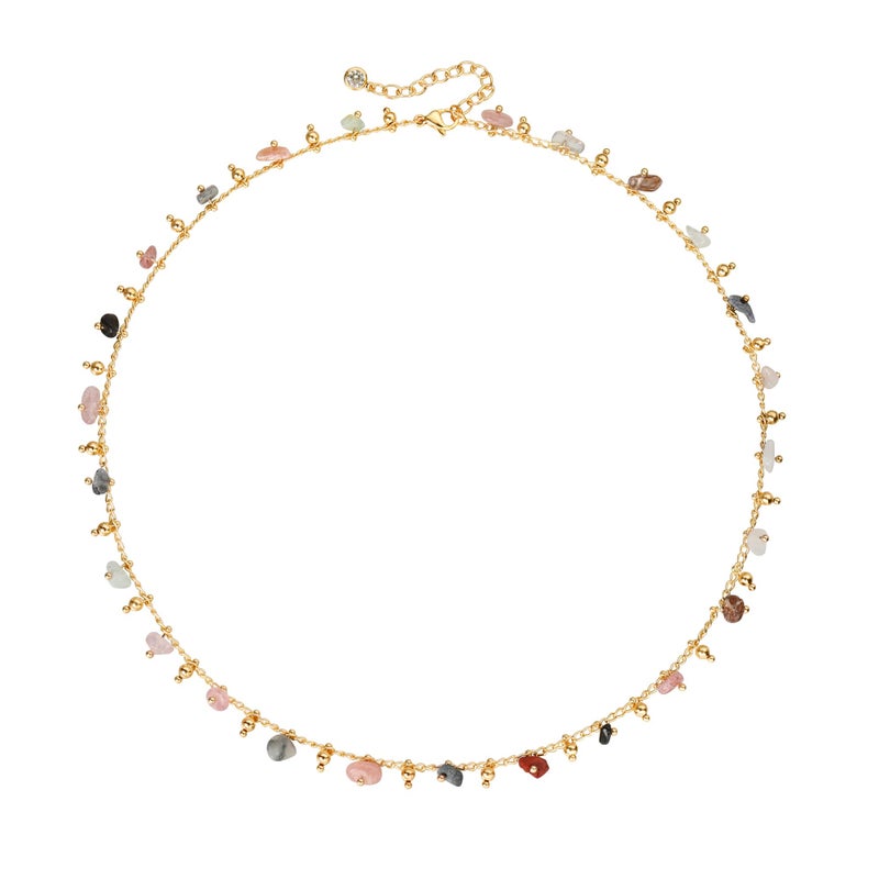 MTMY Beaded Necklaces for Women 14K Gold Plated Dainty Colorful Green/Rose Beaded Pearl Choker Necklace Delicate Boho Choker Necklace Jewelry Gift (mixed color stone) - Image 1