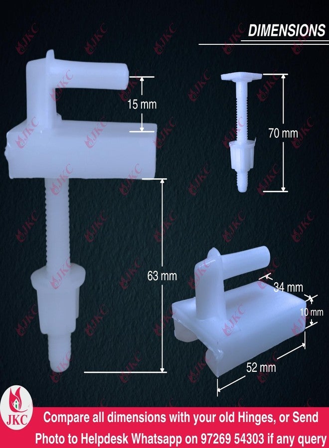 JKC Plastic White Commode Seat Cover Hinges, Toilet Seat Screw Compatible with Parrywar Toilet Seat Cover Hinges - 1 Pair (Left & Right) - Image 2