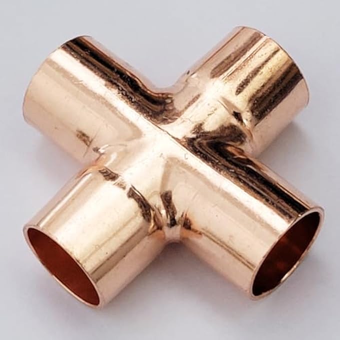 5X 4-WAY CROSS UNION PIPE FITTING 15MM FOR PLUMBING AIR CONDITIONING REFRIGERATION CENTRAL HEATING GAS PIPEWORK - Image 3