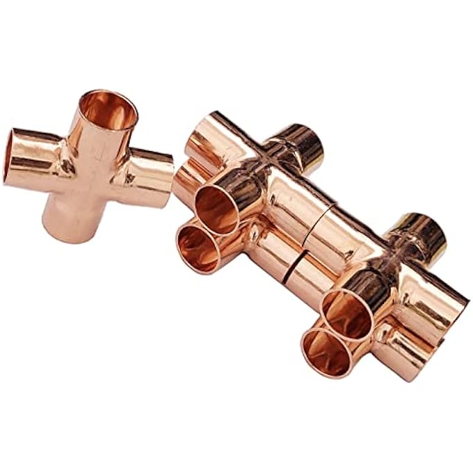 5X 4-WAY CROSS UNION PIPE FITTING 15MM FOR PLUMBING AIR CONDITIONING REFRIGERATION CENTRAL HEATING GAS PIPEWORK - Image 1