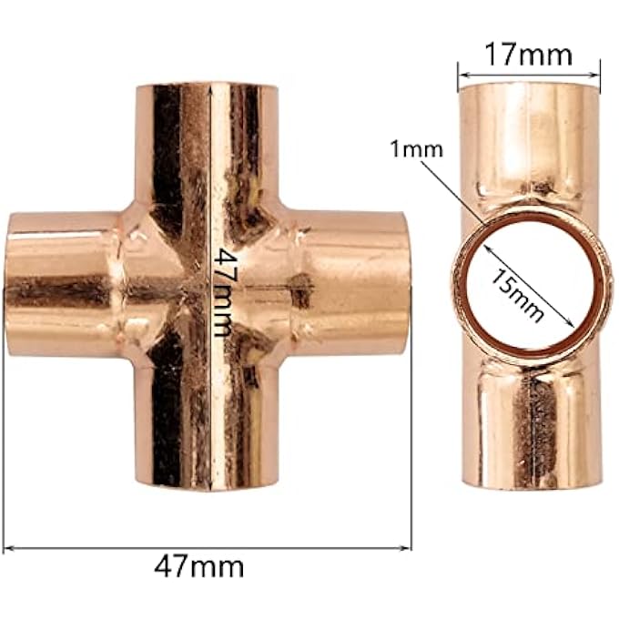 5X 4-WAY CROSS UNION PIPE FITTING 15MM FOR PLUMBING AIR CONDITIONING REFRIGERATION CENTRAL HEATING GAS PIPEWORK - Image 2