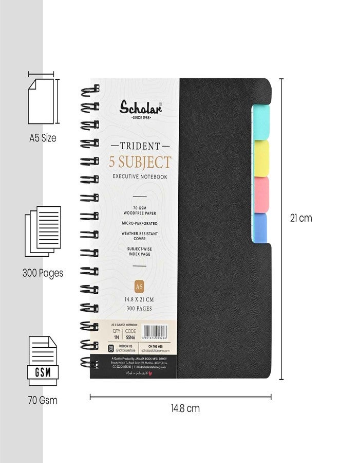 Scholar Trident Subject Notebook - 70 GSM Five Subject Notebook with Sectioned Pages | Premium Writing Paper | Durable Binding | Ideal for School, College, Coaching, Office Notes & Exam Preparation (A5) - Image 3