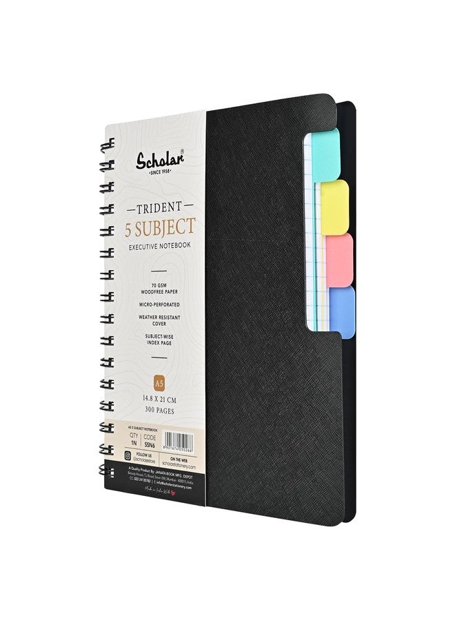 Scholar Trident Subject Notebook - 70 GSM Five Subject Notebook with Sectioned Pages | Premium Writing Paper | Durable Binding | Ideal for School, College, Coaching, Office Notes & Exam Preparation (A5) - Image 2