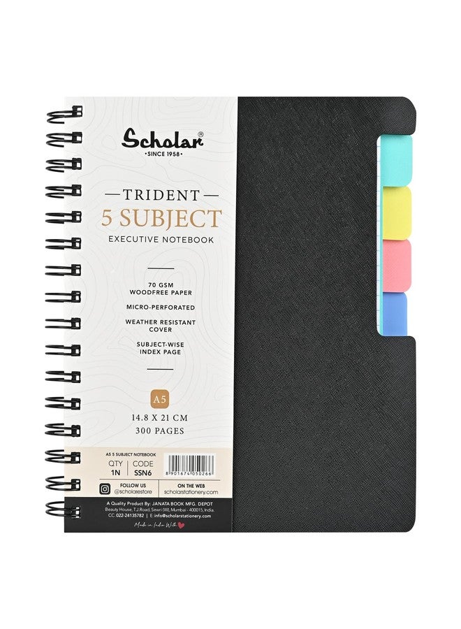 Scholar Trident Subject Notebook - 70 GSM Five Subject Notebook with Sectioned Pages | Premium Writing Paper | Durable Binding | Ideal for School, College, Coaching, Office Notes & Exam Preparation (A5) - Image 1