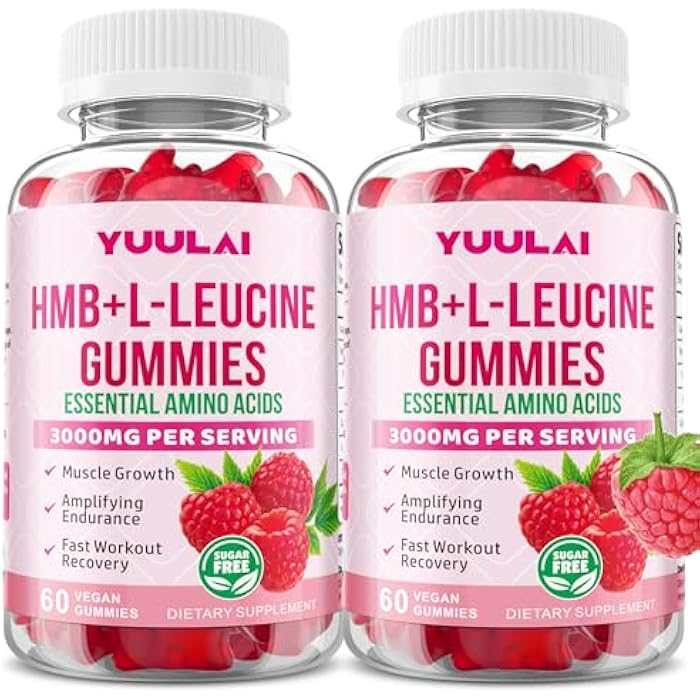 YUULAI Pack of 2 HMB and L-Leucine Gummies, 3000mg HMB and Leucine Amino Acid for Men Women, for Muscle Growth, Muscle Relief, and Fast Workout Recovery, Vegan, Raspberry Flavor, 120 Count - Image 1