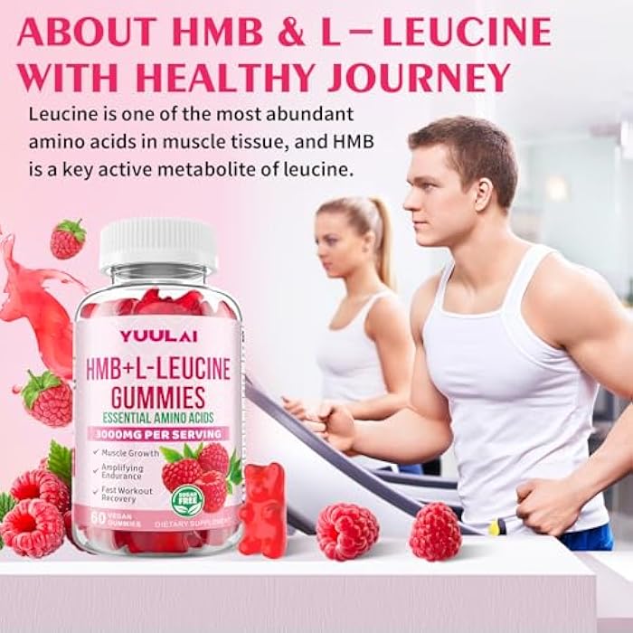 YUULAI Pack of 2 HMB and L-Leucine Gummies, 3000mg HMB and Leucine Amino Acid for Men Women, for Muscle Growth, Muscle Relief, and Fast Workout Recovery, Vegan, Raspberry Flavor, 120 Count - Image 5