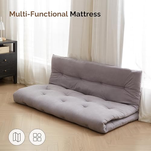 IMSMARTMART Mattress Japanese Floor Mattress Folding Roll Up Bed Topper Mat for Guest,Lounger and Tavel 72X30 Inches Grey - Image 4