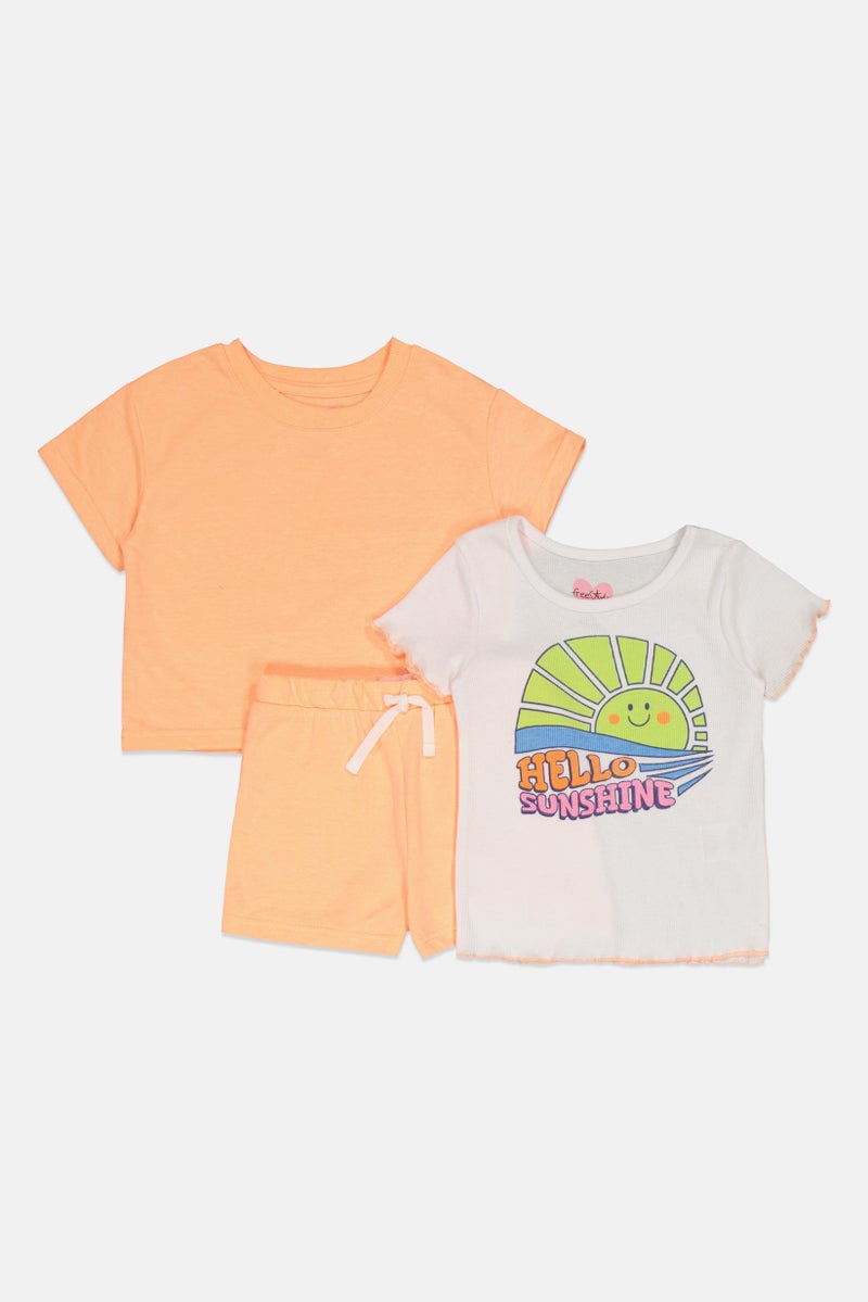 Freestyle Toddlers Girl 3Pcs Graphic Print T-Shirt And Shorts Set, Multicolor - Image 4