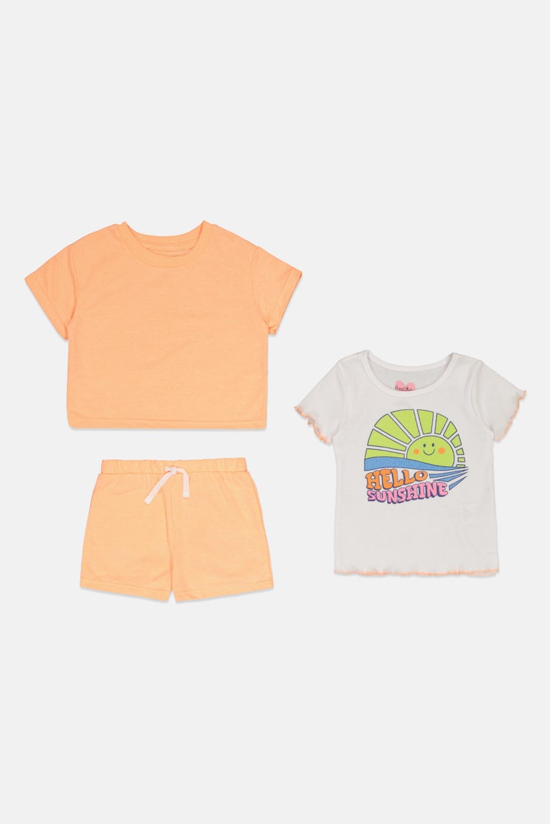 Freestyle Toddlers Girl 3Pcs Graphic Print T-Shirt And Shorts Set, Multicolor - Image 2