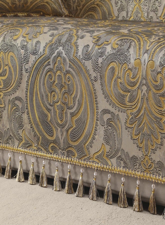 Loom and Mill Luxury Jacquard Sofa Covers, European Antique Couch Cover Sofa Throw Cover with Tassels for 2-3 Cushion Couch, Sectional Couch Covers Sofa Slipcover for Dogs, Taupe Gold, 71" X 118" - Image 4