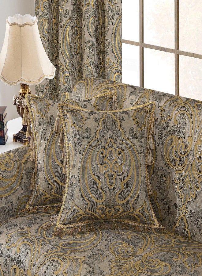 Loom and Mill Luxury Jacquard Sofa Covers, European Antique Couch Cover Sofa Throw Cover with Tassels for 2-3 Cushion Couch, Sectional Couch Covers Sofa Slipcover for Dogs, Taupe Gold, 71" X 118" - Image 5