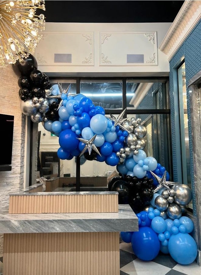 طقم قوس بالونات أزرق وأسود من ADOINBY، 201 قطعة، طقم بالونات على شكل نجمة متفجرة باللون الأزرق الملكي المعدني والفضي والأسود، بالونات بأحجام مختلفة لتزيين حفلات الذكرى السنوية وأعياد الميلاد والتخرج وحفلات التخرج - Image 4