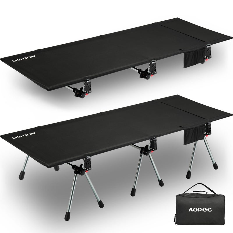 AOPEC 75 Camping Cot Heavy Duty 350lbs Capacity Adjustable Height with Leg Extenders Lightweight Aluminum Frame Portable Folding Bed for CampingTravel Beach Office Nap - Image 2