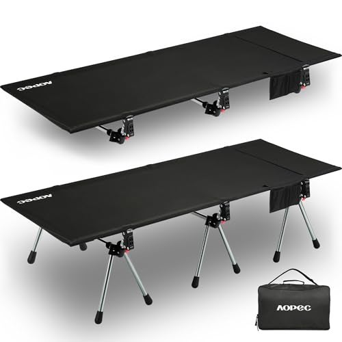 AOPEC 75 Camping Cot Heavy Duty 350lbs Capacity Adjustable Height with Leg Extenders Lightweight Aluminum Frame Portable Folding Bed for CampingTravel Beach Office Nap - Image 1