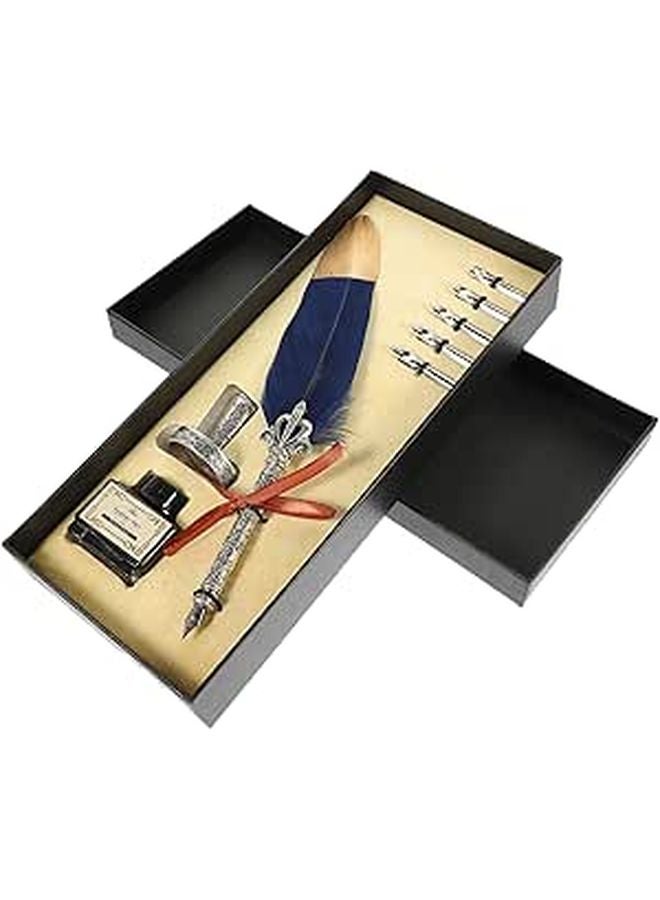 Vintage Calligraphy Pen Set with Ink Bottle Carved Plume Design for Writing and Art - Image 1