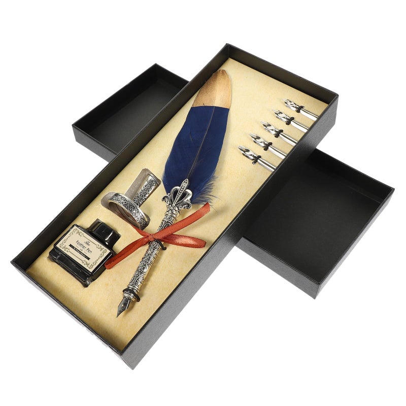 Vintage Calligraphy Pen Set with Ink Bottle Carved Plume Design for Writing and Art - Image 2