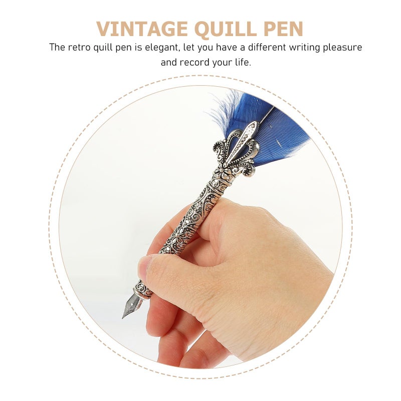 Vintage Calligraphy Pen Set with Ink Bottle Carved Plume Design for Writing and Art - Image 4