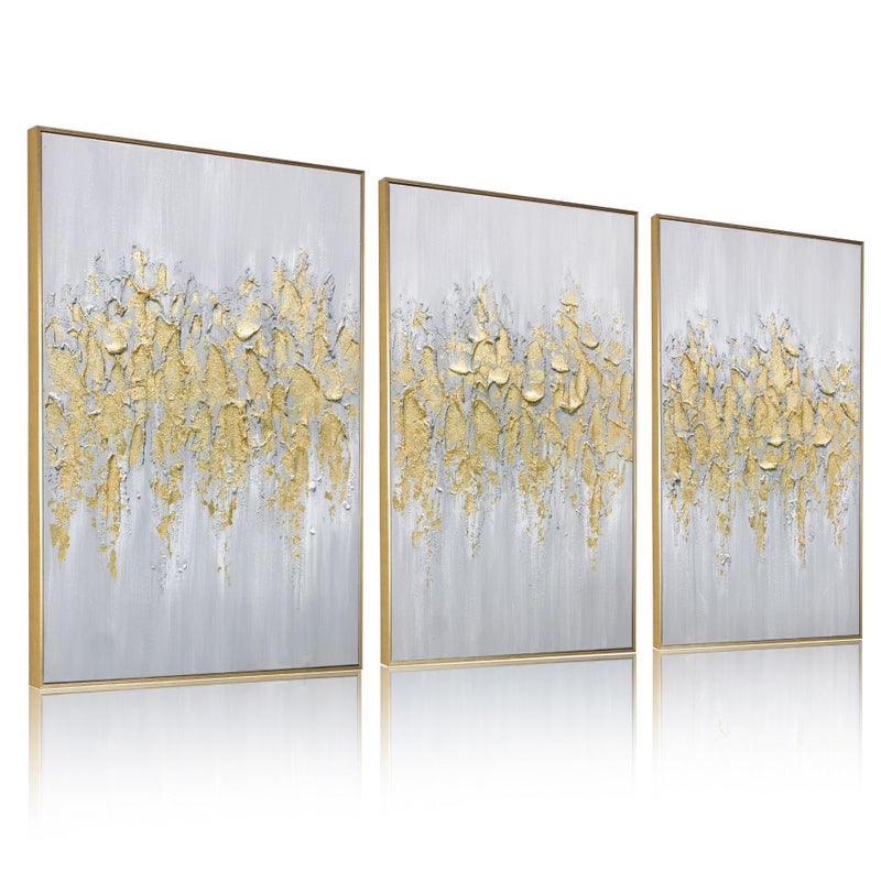 Zessonic Abstract Wall Art For Living-room: Framed Glam Gold Hand-Painting Canvas Art for Bedroom Decor Glitter Abstract Artwork for Modern, Contemporary Decor, (Set of 3, 24 x 36 Inches for Each) - Image 1
