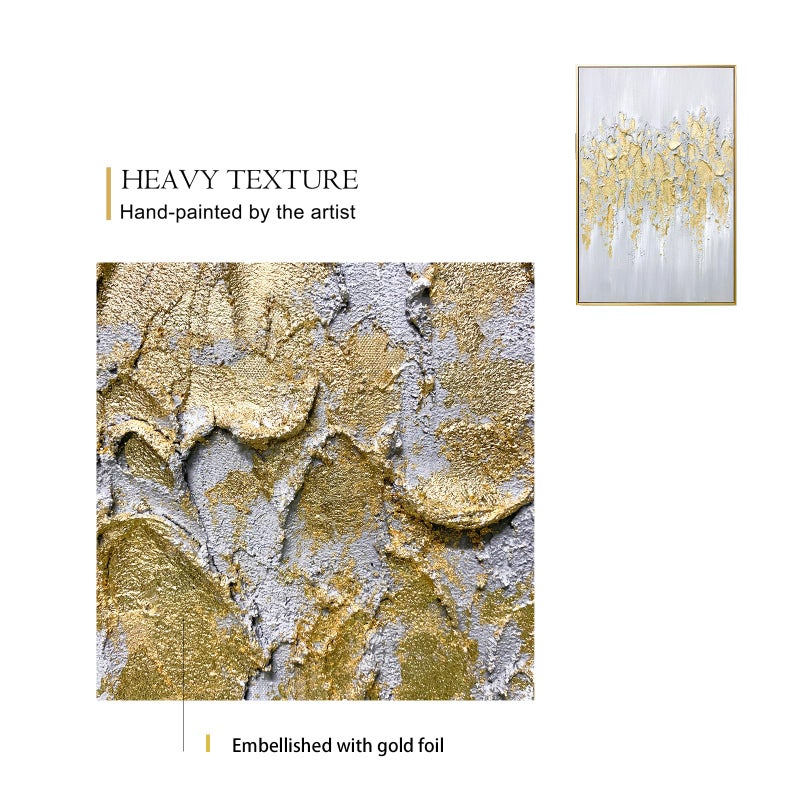 Zessonic Abstract Wall Art For Living-room: Framed Glam Gold Hand-Painting Canvas Art for Bedroom Decor Glitter Abstract Artwork for Modern, Contemporary Decor, (Set of 3, 24 x 36 Inches for Each) - Image 2