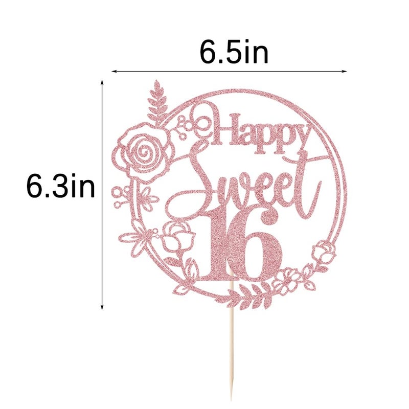 LVEUD Rose Gold Glitter Happy Sweet 16 Cake Topper - Happy 16th Birthday Cake Decor - Hello 16  Cheers to 16 Years Birthday Party Decoration Supplies (rose gold) - Image 3