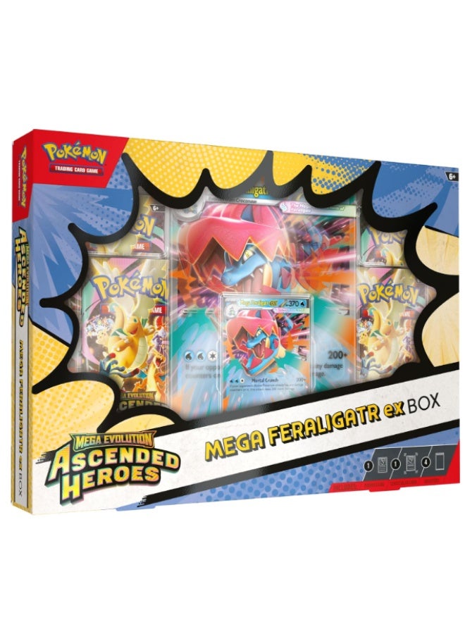 Pokémon TCG: Mega Evolution—Ascended Heroes Mega Feraligatr ex Box (1 Foil Promo Card, 1 Oversize Lenticular Card & 4 Booster Packs)