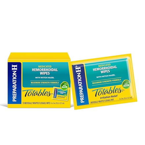 Preparation H Totables Hemorrhoid Flushable Wipes with Witch Hazel for Skin Irritation Relief 10 Count