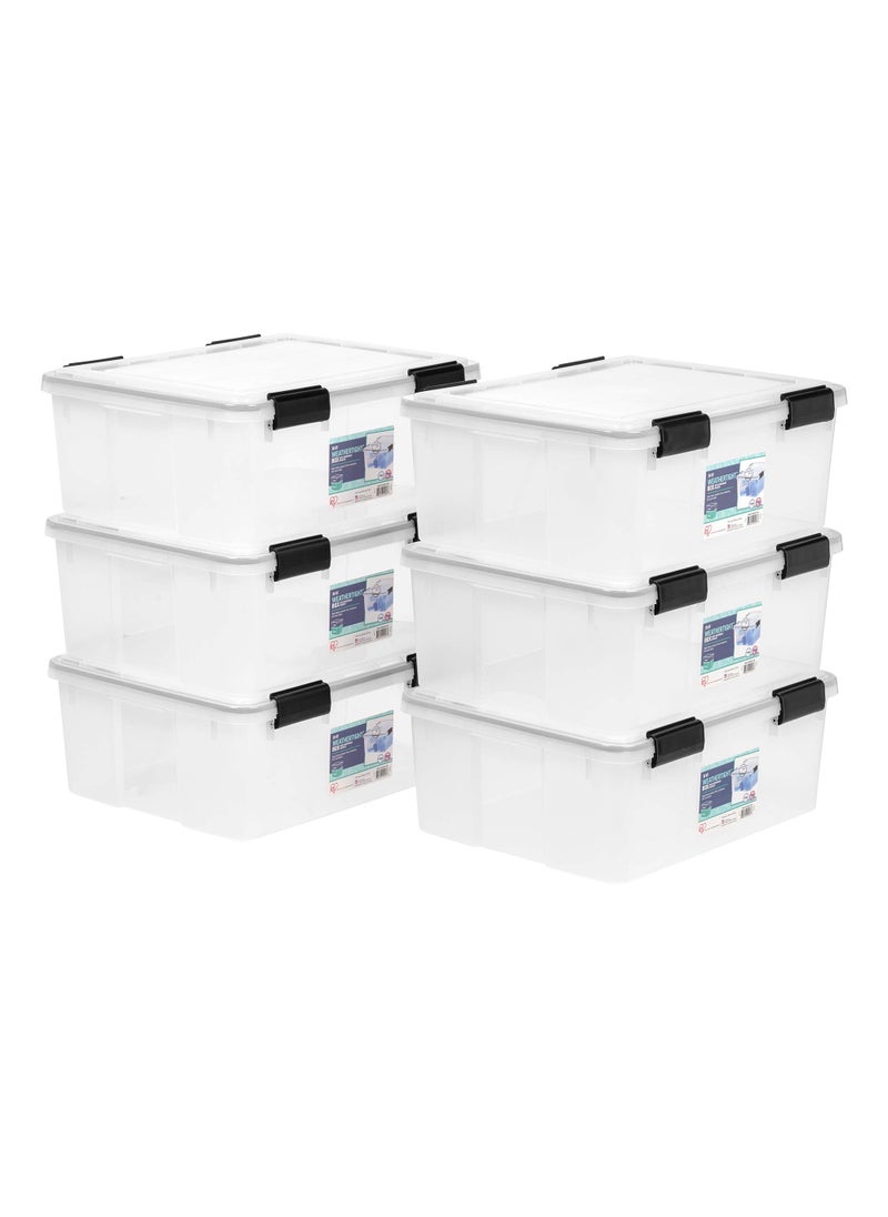 IRIS IRIS USA WeatherPro 31 Qt Storage Bins with Lids 6 Pack BPAFree Plastic Gasket Box with Tight Latch and Seal Stackable Nestable Tote Tub  ClearBlack 
