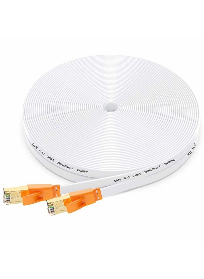 Smolink كابل إيثرنت Cat 8 بطول 50 قدم، كابل إنترنت مسطح عالي السرعة، كابل LAN احترافي، كابل SFTP بطول 2000 ميغاهرتز وسرعة 40 جيجابت في الثانية مع موصل RJ45 مطلي بالذهب لجهاز التوجيه مودم - أبيض - Image 1