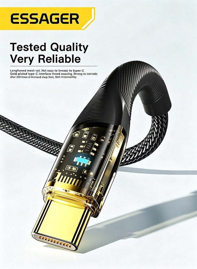 ESSAGER USB C to USB C Cable 100W, 1M PD Fast Charging Cord with E-MARK Chip, Braided Transparent Type C Charger Cable, 480Mbps Data Transfer, Durable Charging Wire for Laptops, Tablets & Phones - Image 4