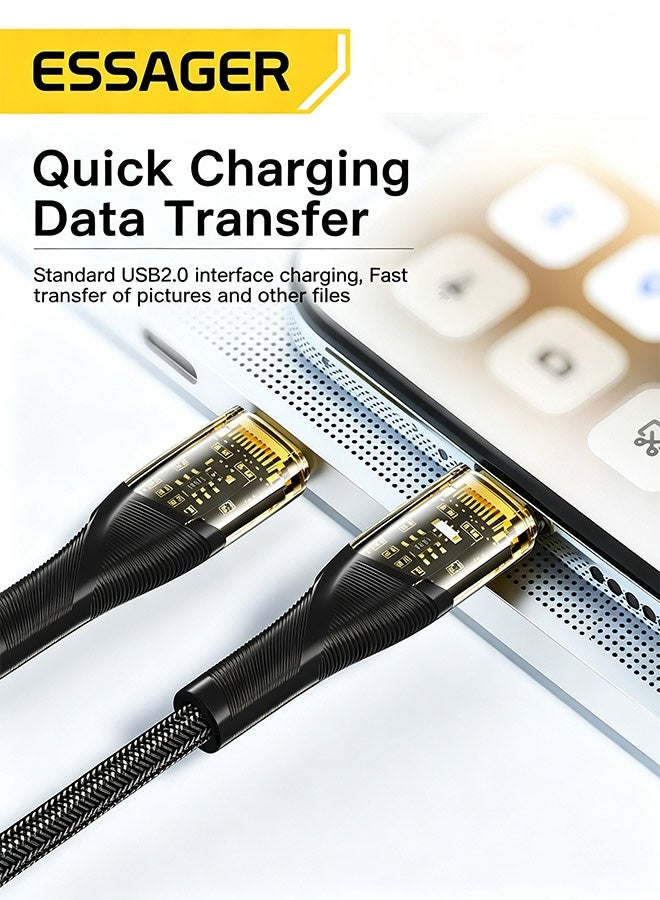 ESSAGER USB C to USB C Cable 100W, 1M PD Fast Charging Cord with E-MARK Chip, Braided Transparent Type C Charger Cable, 480Mbps Data Transfer, Durable Charging Wire for Laptops, Tablets & Phones - Image 3
