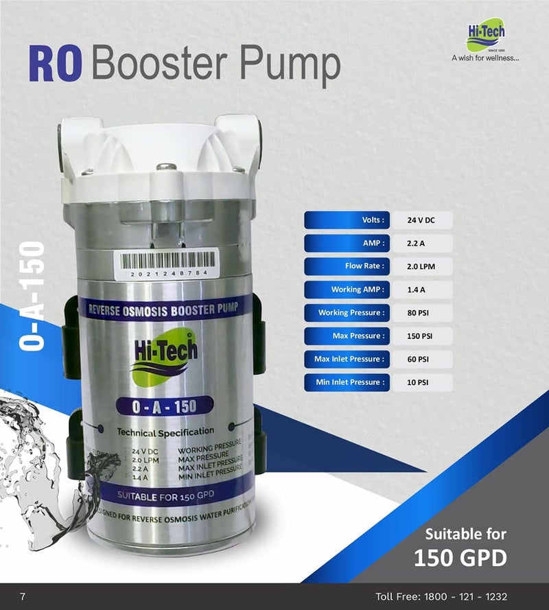 Hi-Tech OA-150 RO Booster Pump Compatible with All Storage Type RO's, Universal Type Motor, 1 Year Warranty - Image 2