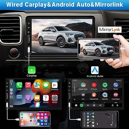Leadfan Double Din Car Stereo Radio Support Apple Carplay&Android Auto, 7inch HD Touchscreen Double Din Radio with Bluetooth, Car Audio Receivers, Camera, MirrorLink, FM Radio, 2 USB/TF/AUX/Subwoofer - Image 2