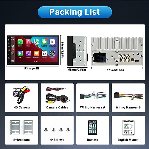 Leadfan Double Din Car Stereo Radio Support Apple Carplay&Android Auto, 7inch HD Touchscreen Double Din Radio with Bluetooth, Car Audio Receivers, Camera, MirrorLink, FM Radio, 2 USB/TF/AUX/Subwoofer - Image 5