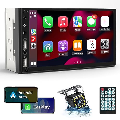 Leadfan Double Din Car Stereo Radio Support Apple Carplay&Android Auto, 7inch HD Touchscreen Double Din Radio with Bluetooth, Car Audio Receivers, Camera, MirrorLink, FM Radio, 2 USB/TF/AUX/Subwoofer - Image 1