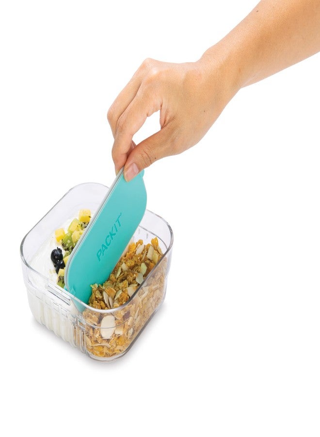باكيت علبة تخزين طعام PackIt Mod Snack Bento، لون أخضر نعناعي، قاعدة شفافة مقاومة للكسر، مع فواصل وغطاء مقاوم للتسرب، قابلة للاستخدام في الميكروويف، آمنة للاستخدام في غسالة الأطباق، مثالية للوجبات الخفيفة - Image 3