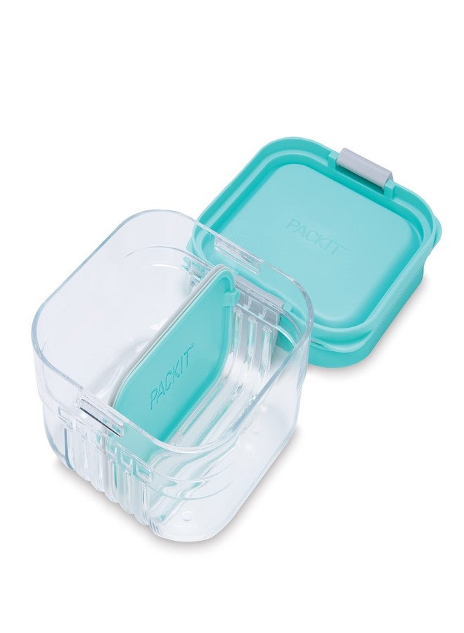 باكيت علبة تخزين طعام PackIt Mod Snack Bento، لون أخضر نعناعي، قاعدة شفافة مقاومة للكسر، مع فواصل وغطاء مقاوم للتسرب، قابلة للاستخدام في الميكروويف، آمنة للاستخدام في غسالة الأطباق، مثالية للوجبات الخفيفة - Image 1