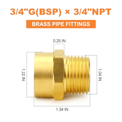 GASHER 5Pcs 34 G Thread Female 34 NPT Thread Male Brass Pipe Fitting Adapter G to NPT Adapter - Image 3