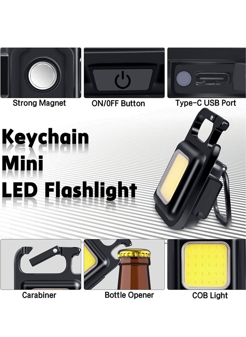 ELTRAZONE - Small Flashlights, 800Lumens Bright Rechargeable Keychain Mini Flashlight 4 Light Modes Portable Pocket Light with Folding Bracket Bottle Opener and Magnet Base - Image 1