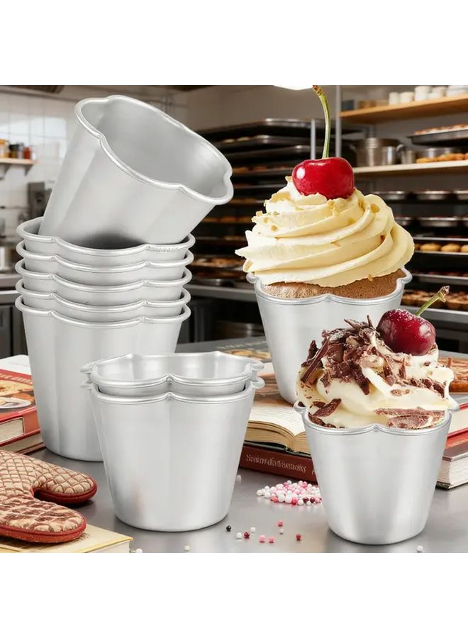8Pcs Aluminum Alloy Non Stick Petals Cup Pudding Molds For Baking Muffins Tarts Cakes - Image 1