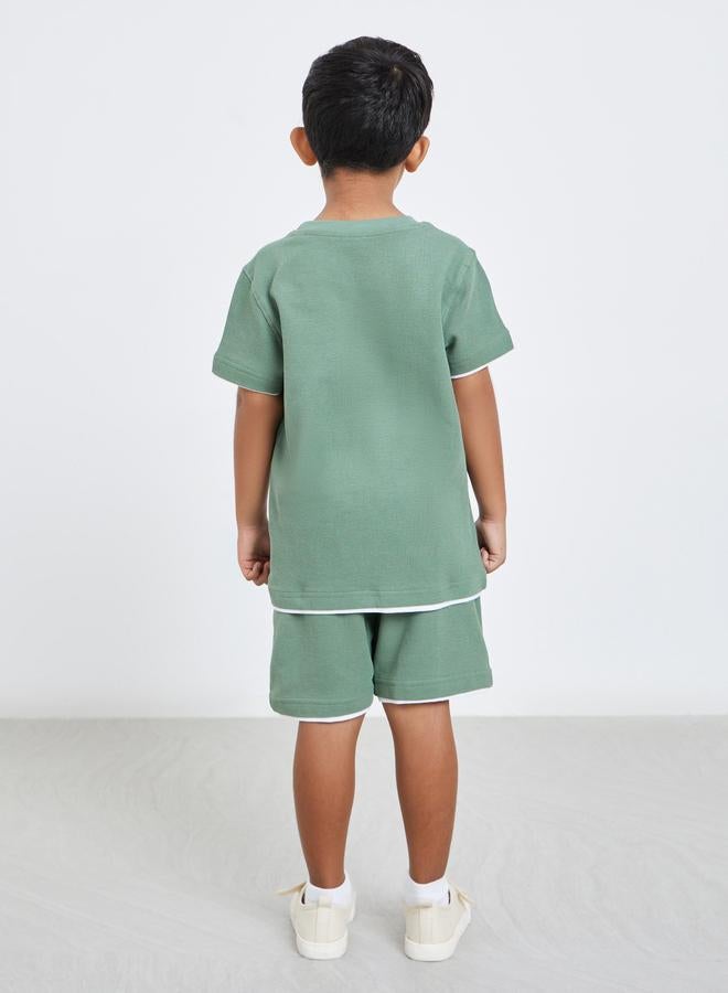 ستايلي طقم منسق من شورت وتيشيرت قطني محبوك - Image 5