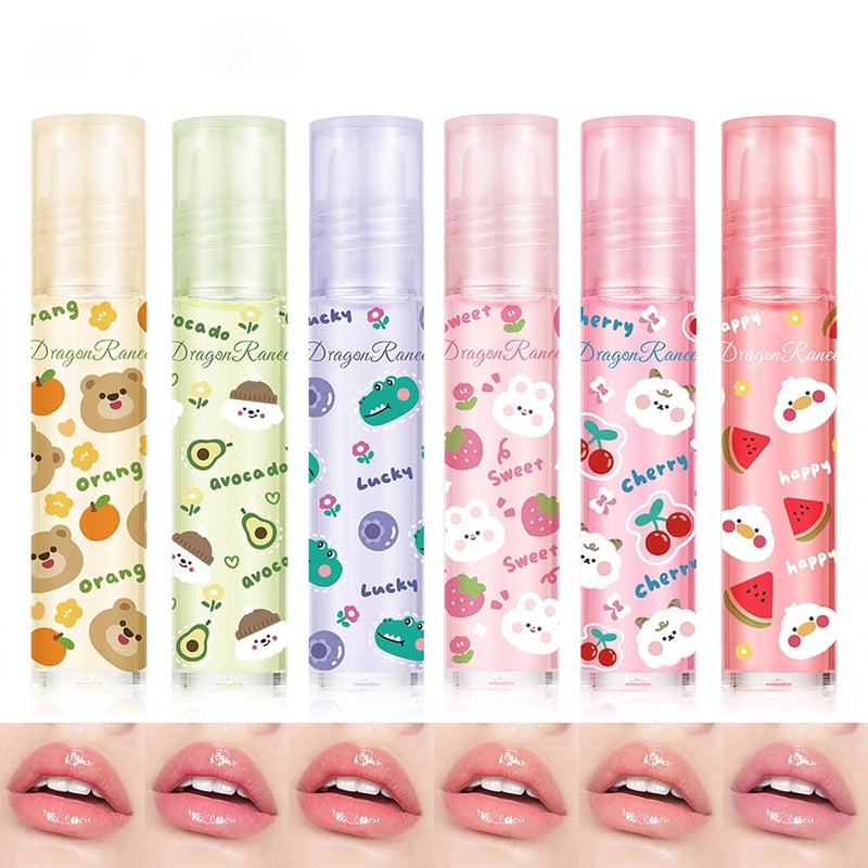 6Pcs Roll On Lip Gloss Oil SetMoisturizing and Nourishing Lips Light Lip OilFruit Scents Vegan Lip Gloss Non Toxic Lip Oil