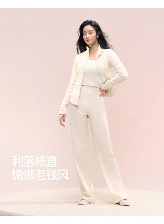 SIINSIIN [Yang Mi Same Style] Fleece Straight Leg Pants 2025 Autumn New Drop Fit Versatile High Waist Slimming Casual Pants - Image 1