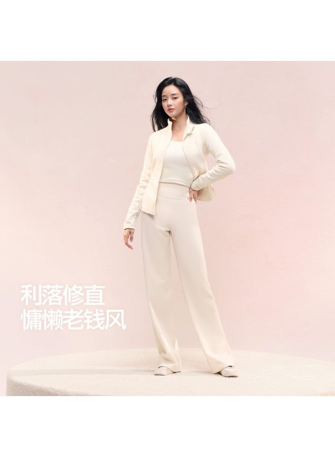 SIINSIIN [Yang Mi Same Style] Fleece Straight Leg Pants 2025 Autumn New Drop Fit Versatile High Waist Slimming Casual Pants - Image 2