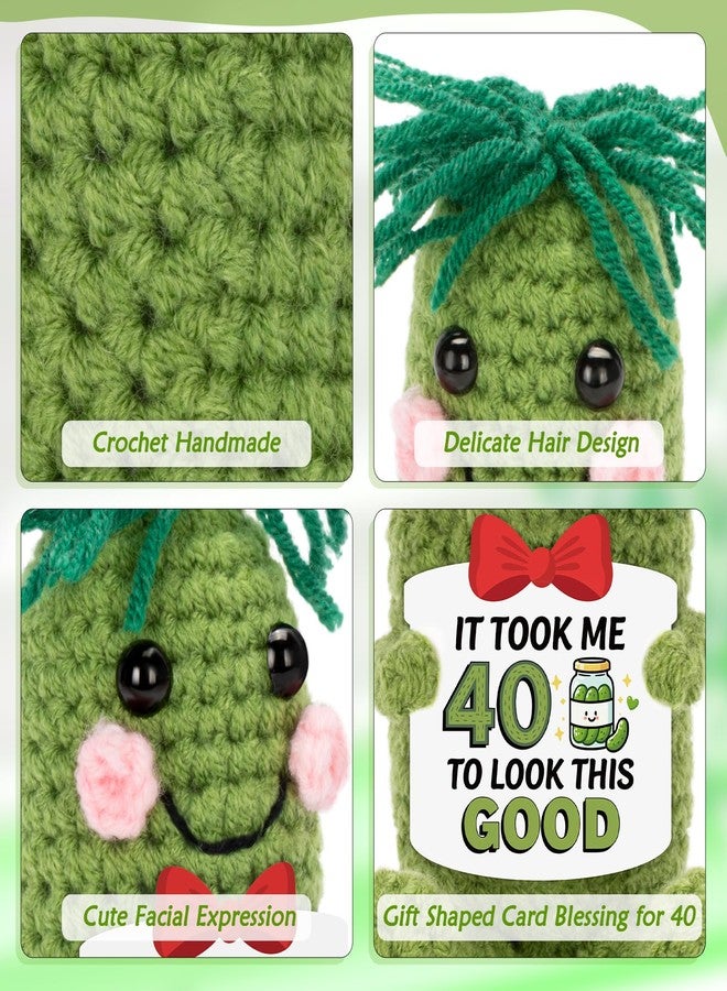 A AIFAMY Inspirational Birthday Gifts for Women Men, Crochet Pickle Doll for 40th 50th 60th, Funny Cucumber Toy with Cheerful Card for Men Women Pickle Lovers (40th Birthday) - Image 3