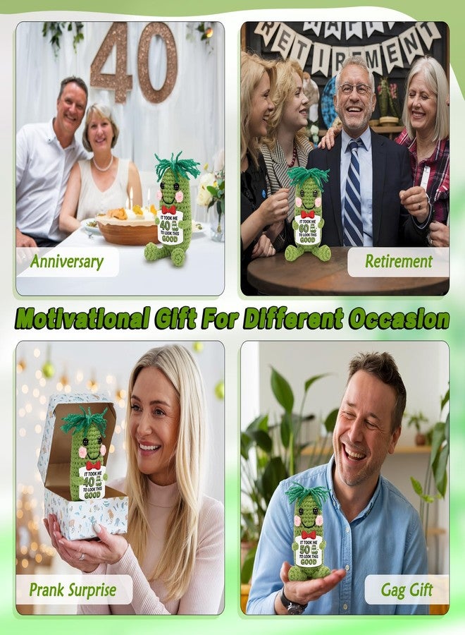 A AIFAMY Inspirational Birthday Gifts for Women Men, Crochet Pickle Doll for 40th 50th 60th, Funny Cucumber Toy with Cheerful Card for Men Women Pickle Lovers (40th Birthday) - Image 5