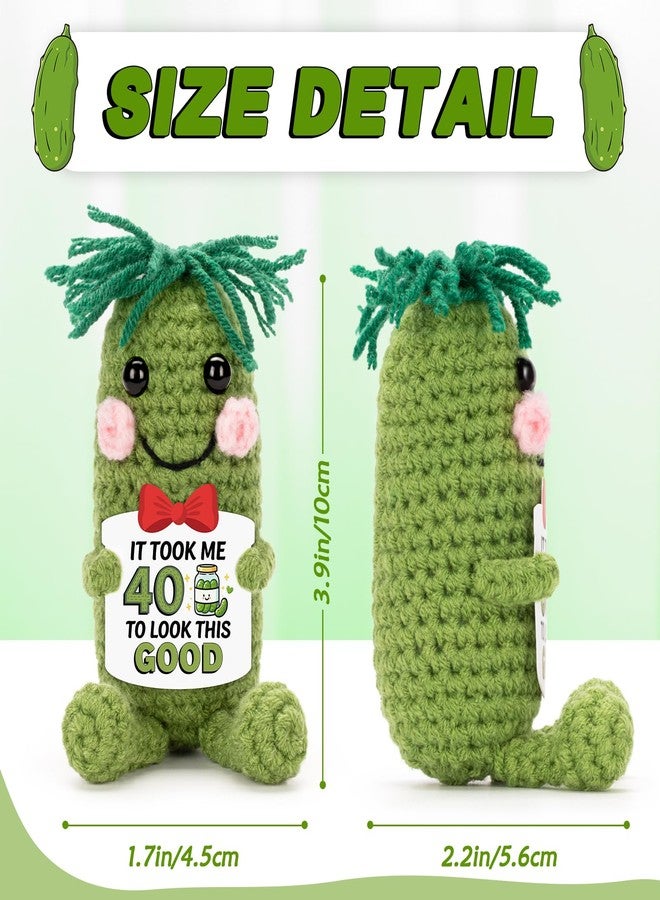 A AIFAMY Inspirational Birthday Gifts for Women Men, Crochet Pickle Doll for 40th 50th 60th, Funny Cucumber Toy with Cheerful Card for Men Women Pickle Lovers (40th Birthday) - Image 2