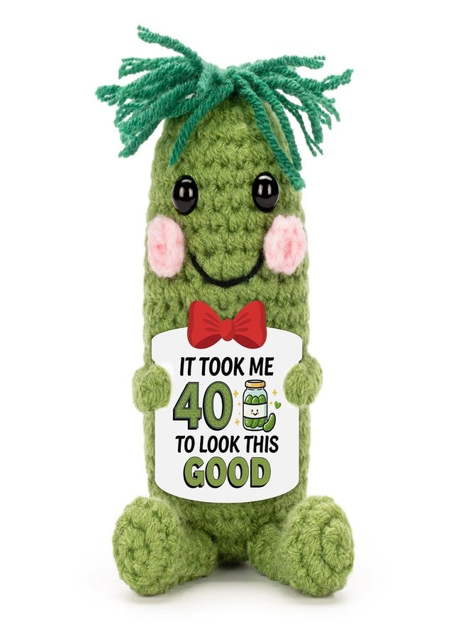 A AIFAMY Inspirational Birthday Gifts for Women Men, Crochet Pickle Doll for 40th 50th 60th, Funny Cucumber Toy with Cheerful Card for Men Women Pickle Lovers (40th Birthday) - Image 1