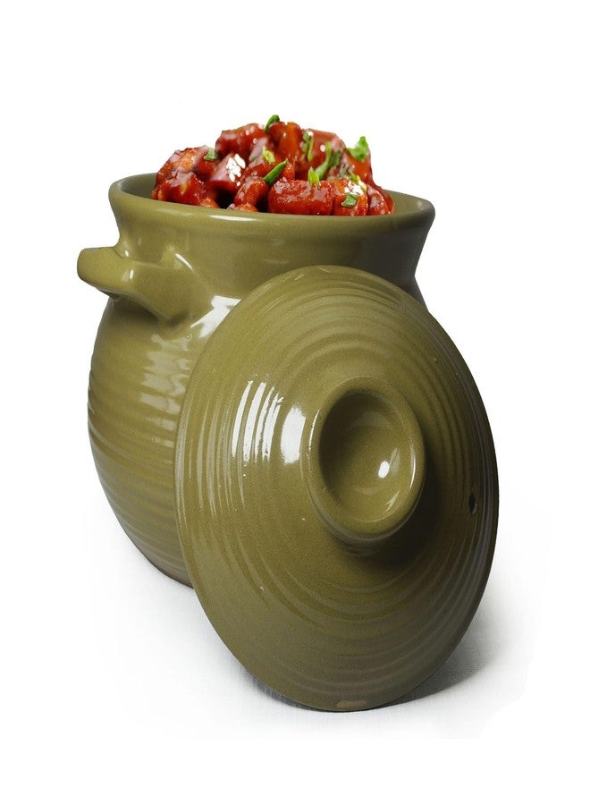 ZHCHSH Earthen Jar 2qt Casserole Dish Clay Hot Crock 2000ml with Lid Cooking Soup Ceramic Olive-green Crockpot - Image 1