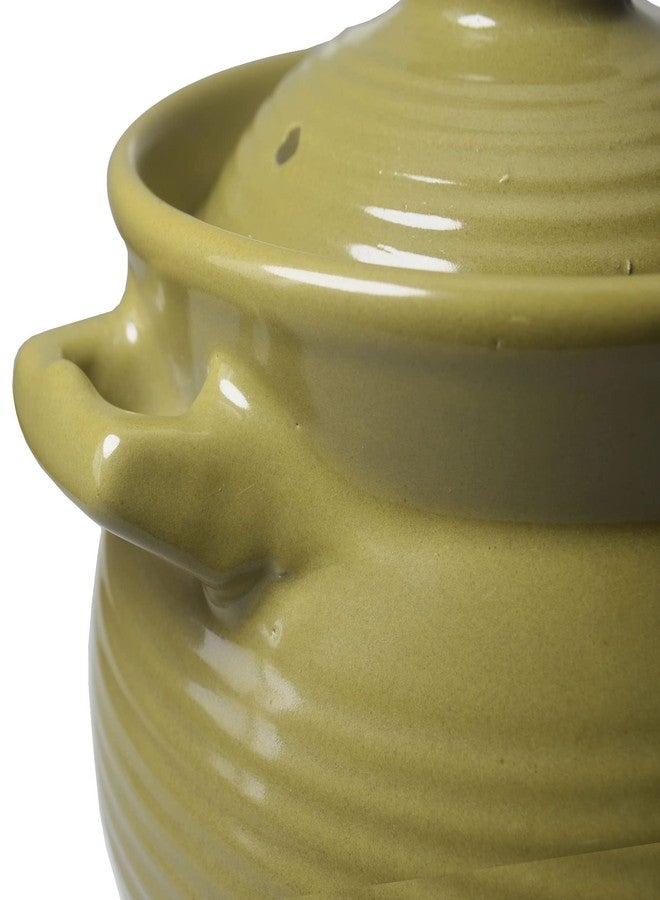 ZHCHSH Earthen Jar 2qt Casserole Dish Clay Hot Crock 2000ml with Lid Cooking Soup Ceramic Olive-green Crockpot - Image 2